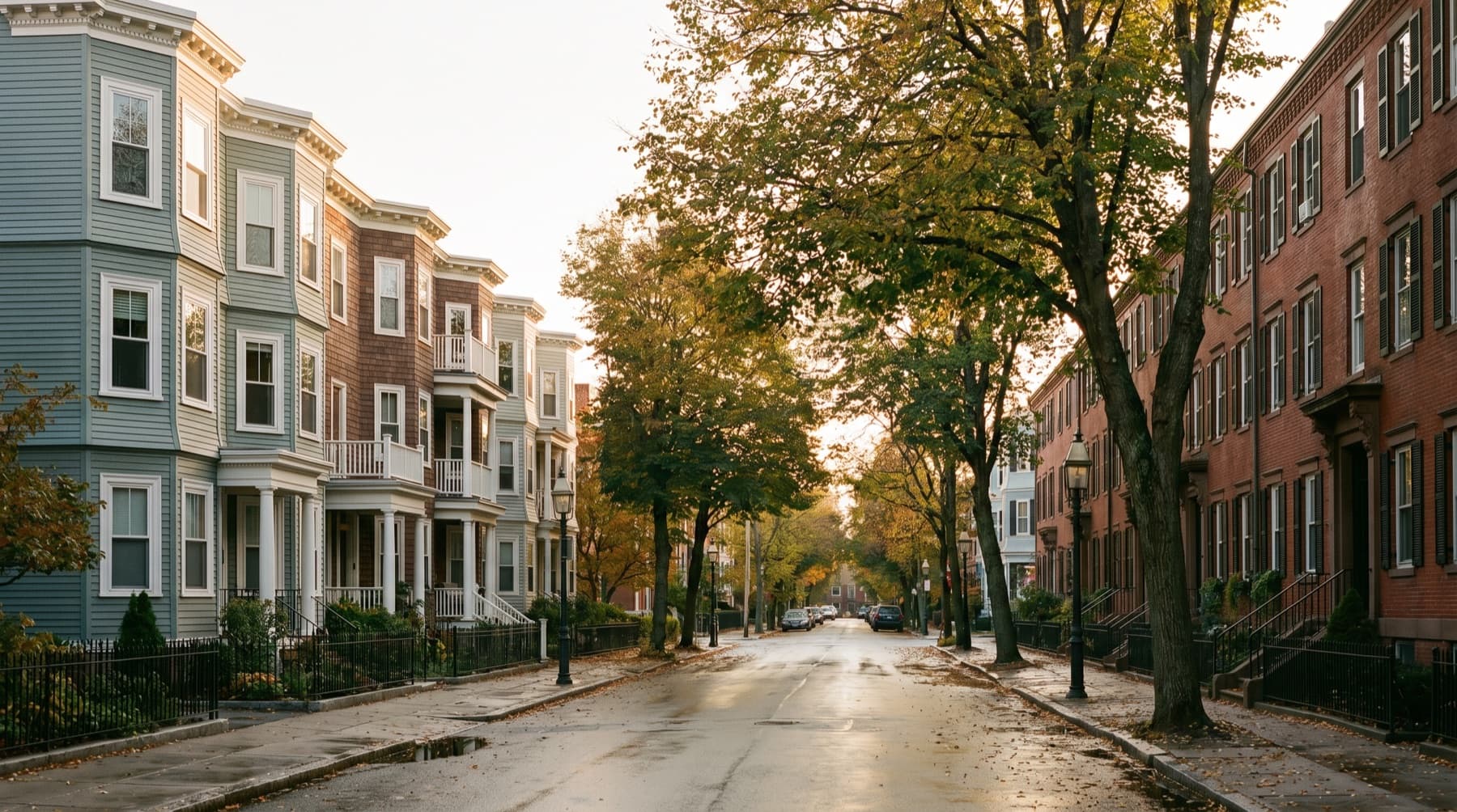 Residential street in the Greater Boston area near Boston, MA